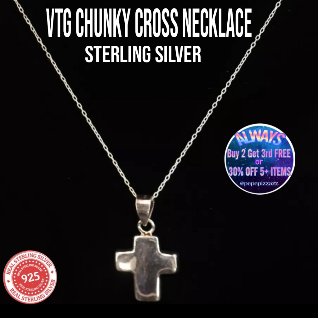 Vtg Marsala Sterling Silver Solid Cross Pendant 18.5